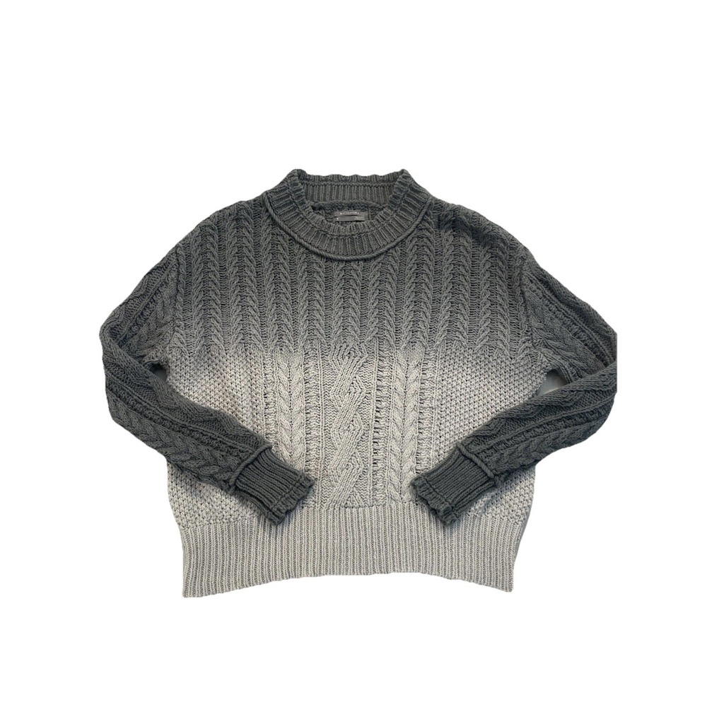 Anthropologie Ombre Cable Knit Sweater Marci Dip Dyed Women's Medium Gray EUC